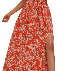 Women's Tropical Boho Maxi Dress Linen Size Large Summer Formal Casual